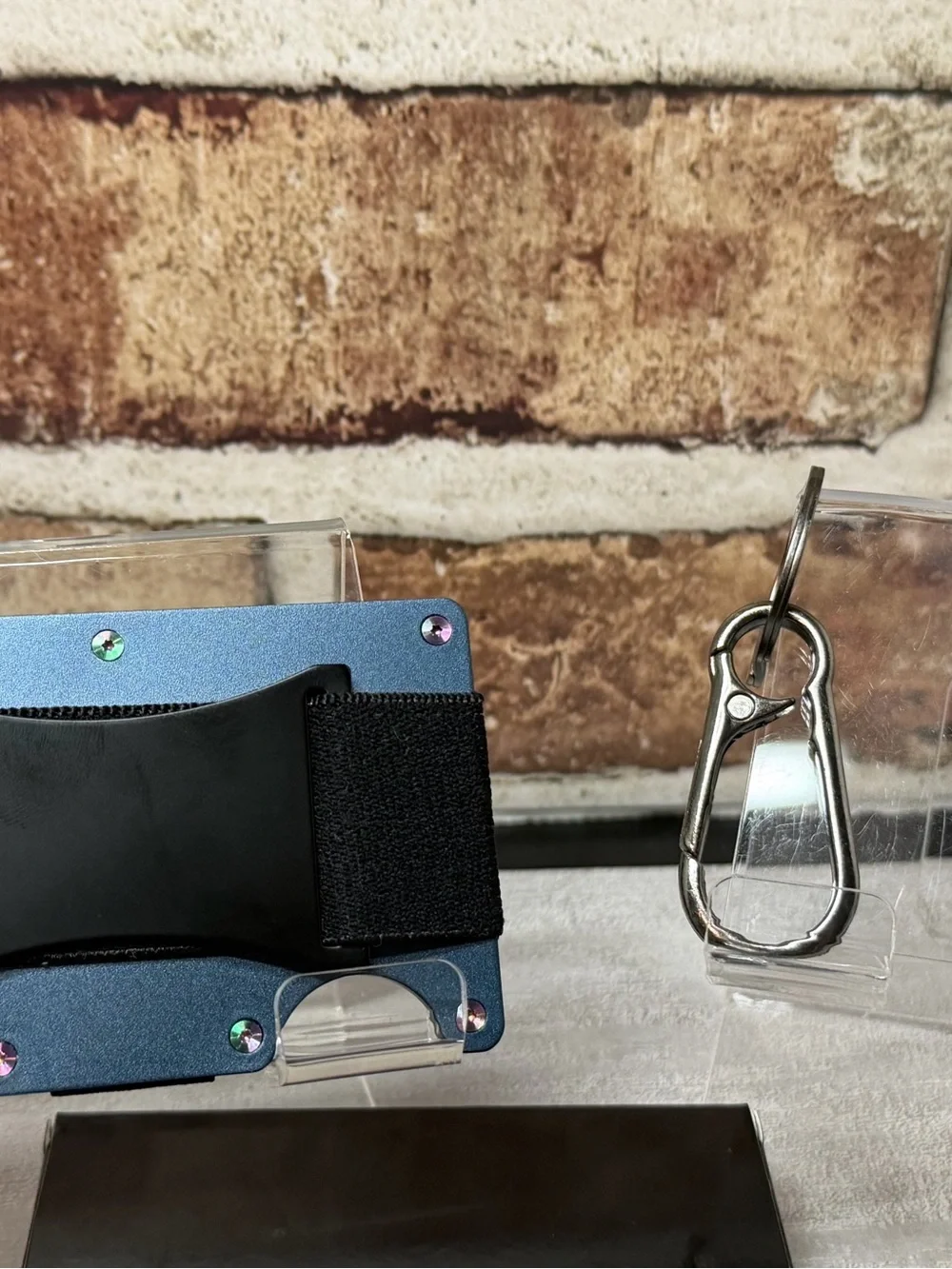 MINIMALIST WALLET | BLUE w/RIDGE IRIDESCENT PVD SCREWS +KEYCHAIN